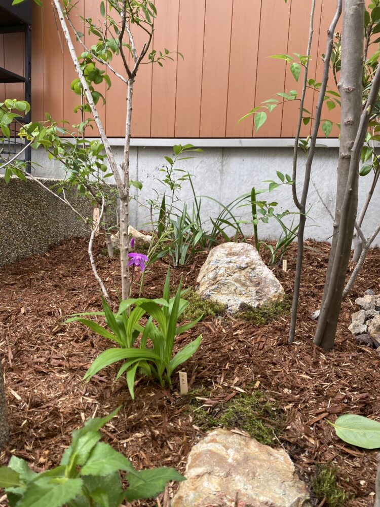 石を複数用いて、足元に鎮座するような印象に