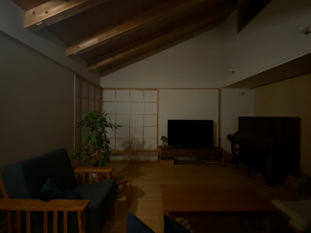 照明の数量をわかりやすくするために暗めに撮影。実際の食卓には自然の明るさがある